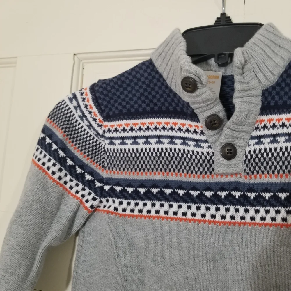 Gymboree Gray and Navy Geometrical Patterned Crewneck Sweater boys size 5-6 (A2)